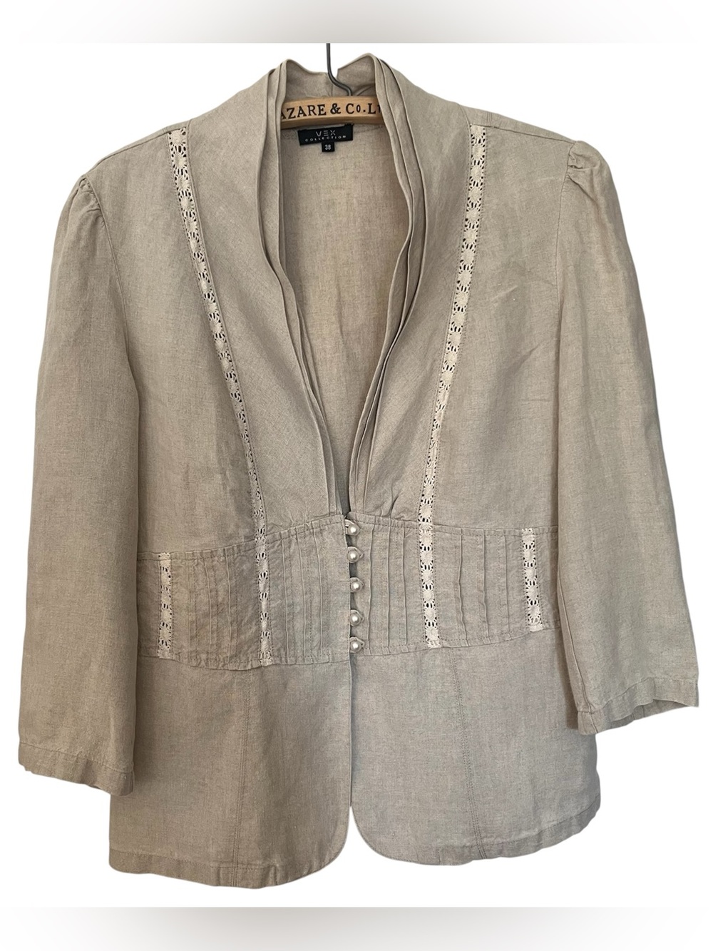 Taupe Linen Button-Front Blouse Top